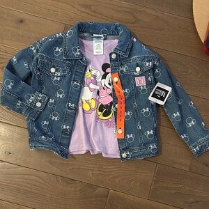 Disney Blue Jean Jacket with Mickey Mouse Print and t-shirt size 6 NEW